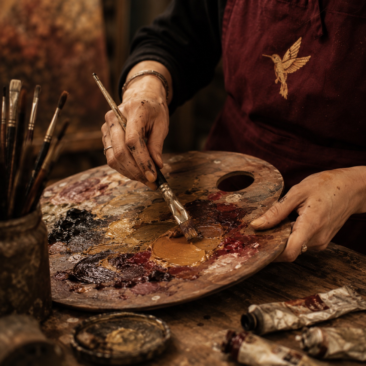 The Huntress in her studio